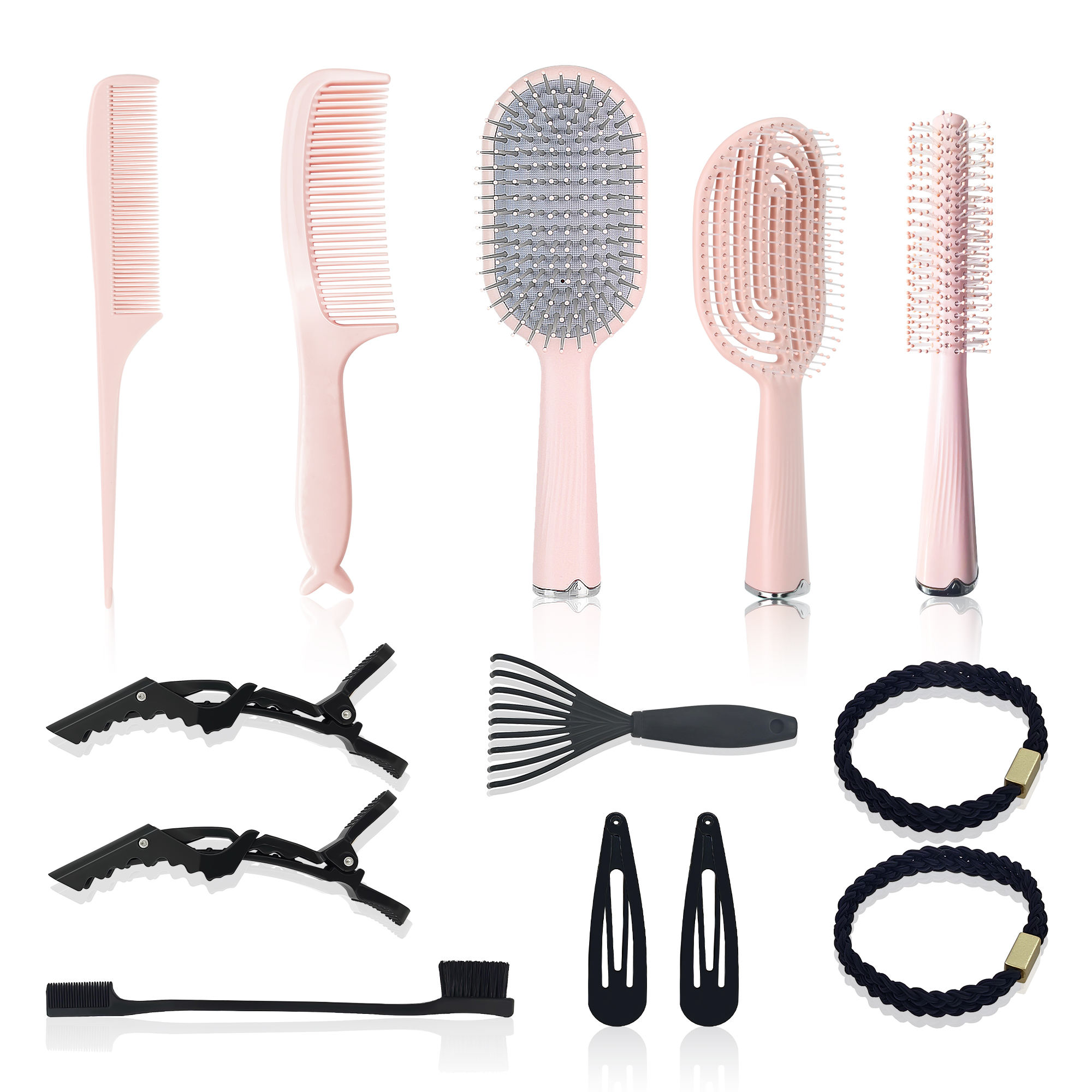 Hair Brushes Set With Rat Tail Comb Women Gifts13pcs Pink Paddle Detangling Vent Brush Styling Curling
